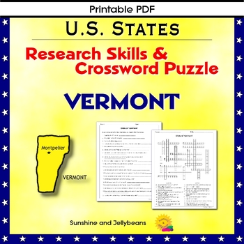 Preview of Vermont - Research Skills & Crossword Puzzle - U.S. States Geography Activity