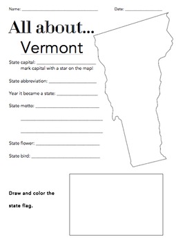 Vermont State Facts Worksheet: Elementary Version by The ...