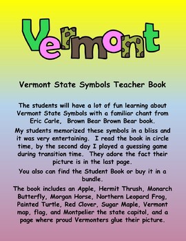 Preview of Vermont State Symbols Teacher Book