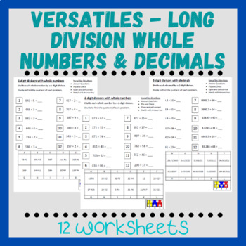 Preview of VersaTiles Long Division with Whole Numbers & Decimals Worksheets