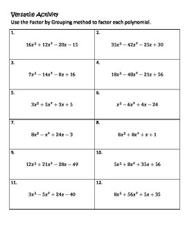 Algebra Versatiles/Card Sort Factor by Grouping by Brook Buckelew