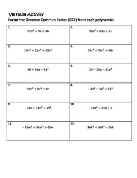 Factoring Trinomials with GCFs Question Stack Activity