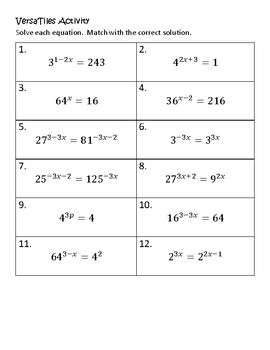 Solving Exponential Equations By Rewriting The Base Worksheet