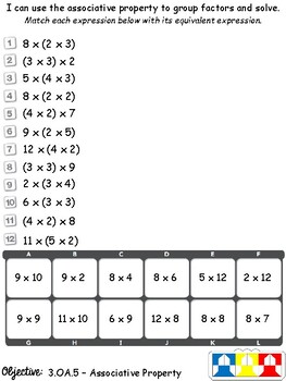 Versatiles Worksheet - Associative Property of Multiplication by Versa-Fun