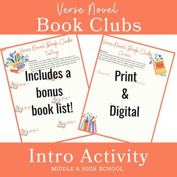 Preview of Verse Novel Book Clubs Tasting Activity