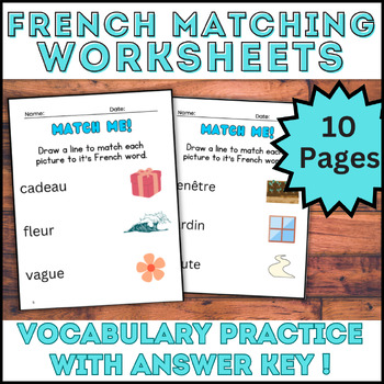 Preview of 10 French Language Vocabulary Worksheets Matching Words to Pictures - Set 2