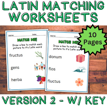 Preview of Set 2 of Latin Vocabulary Practice: Matching Words & Pictures - 10 Worksheets