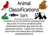 Vertebrate Animal Classifications Sort Packet