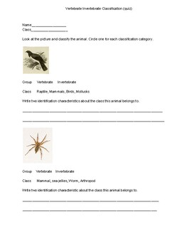 Vertebrate Invertebrate Quiz by Syeda Sadia Humair | TpT