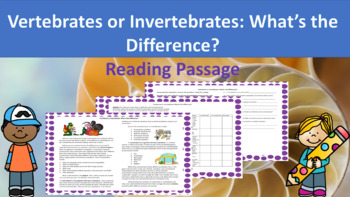 Preview of Vertebrate and Invertebrate  Reading Passage and Graphic Organizer