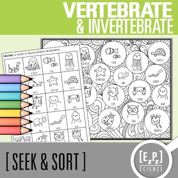 Preview of Vertebrate and Invertebrate Card Sort Activity | Seek and Sort Science Doodle