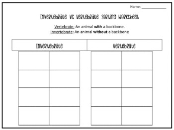 Preview of Vertebrate vs Invertebrate Cut and Paste Worksheet