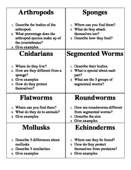 Preview of Vertebrates and Invertebrates Question Cards