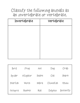 Vertebrates and Invertebrates Quiz / Activity by KT's Klassroom