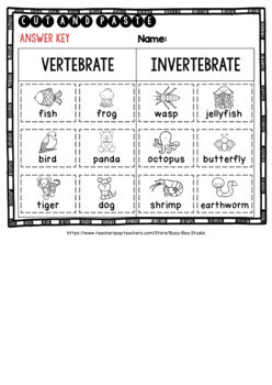 Vertebrates and Invertebrates Sorts | Cut and Paste Worksheets | TpT