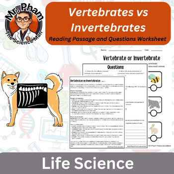 Preview of Vertebrates vs Invertebrates Reading Passage and Questions Worksheet