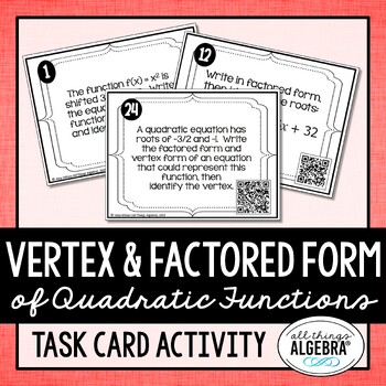 Preview of Vertex Form and Factored Form of Quadratic Equations | Task Cards