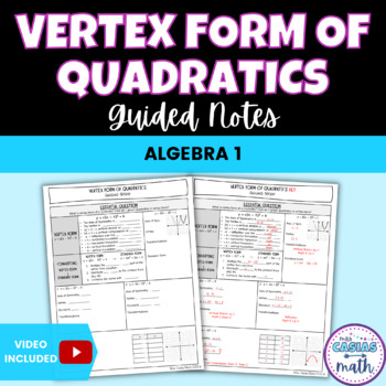 Preview of Vertex Form of Quadratic Functions Guided Notes Lesson Algebra 1