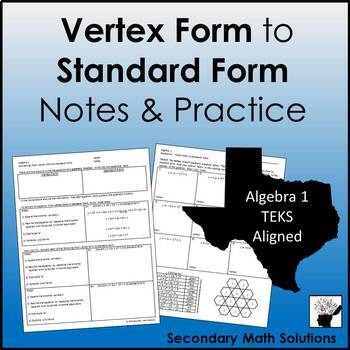 Preview of Vertex Form to Standard Form Notes & Coloring Practice