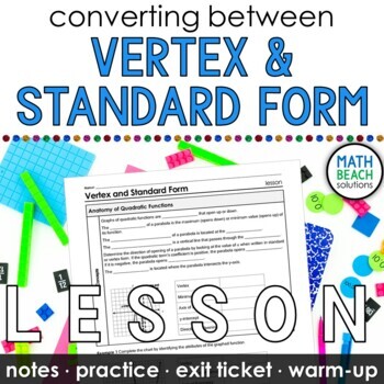 Preview of Vertex and Standard Form Lesson