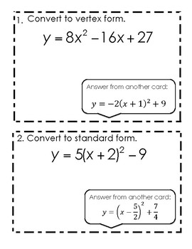 Preview of Vertex and Standard Form Quadratics Stations Activity