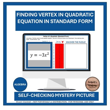 Preview of Vertex from a Quadratic Equation (Standard Form) Self-Checking Digital Picture