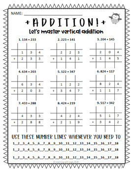 Vertical Addition Worksheets - Grades 3-5 by Learning with Logic