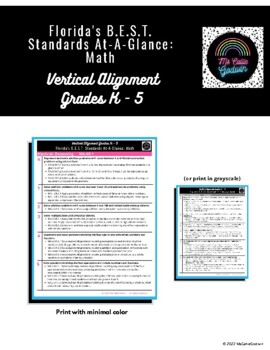 Preview of Vertical Alignment- Florida's B.E.S.T Standards MATH, Grades K - 5 REGULAR PRINT