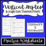 Vertical Angles and Angle Sum Theorem Proofs Practice Worksheets