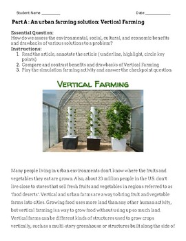 Preview of Vertical vs. Traditional Farming Worksheet