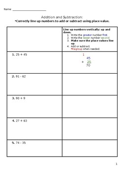 Preview of Vertical Form to Add and Subtract with and without Regrouping