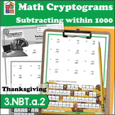 Vertical Subtraction within 1000 Thanksgiving Cryptogram Puzzle