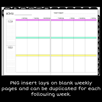 vertical weekly calendar for digital planner 3 box colorful layout