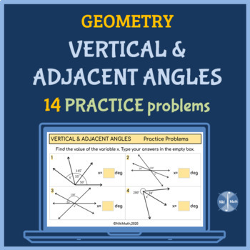 Preview of Vertical and Adjacent Angles - 14 PRACTICE Problems