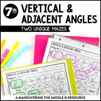 Preview of Vertical and Adjacent Angles Activity | Find Missing Angle Measure Maze Activity