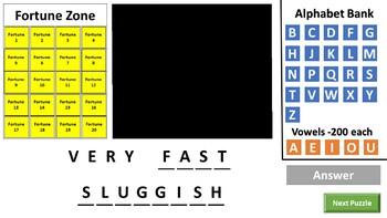 Preview of Very + Adjective Synonyms & Antonyms Fortune Hunting PowerPoint Games