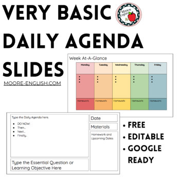 Preview of Very Basic Daily Agenda Slides: Fully Editable Google Slides and Free