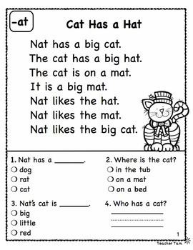 Reading Comprehension Passages and Questions for 1st Grade Kindergarten