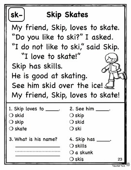 Reading Comprehension Passages and Questions First Grade Kinder Blends ...