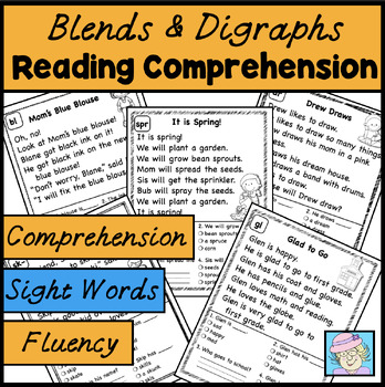 Preview of Reading Comprehension Passages with Questions 1st 2nd Grade Blends Digraphs