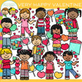 Very Happy Valentine Kids and Candy Clip Art