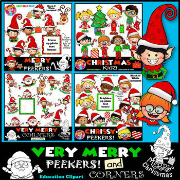 Preview of Very Merry Peekers and Corners Bundle! Clipart set. Black & White included.