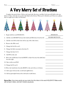 Preview of Very Merry Set of Directions - Christmas, holiday following directions