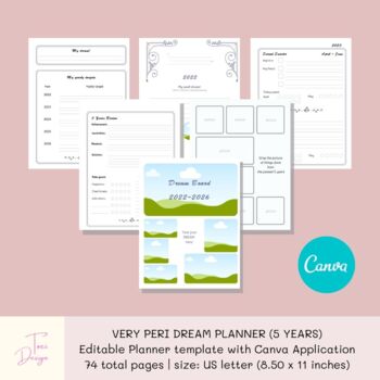 Preview of Very Peri Dream Planner: 5 Years Goal Planner Canva Template