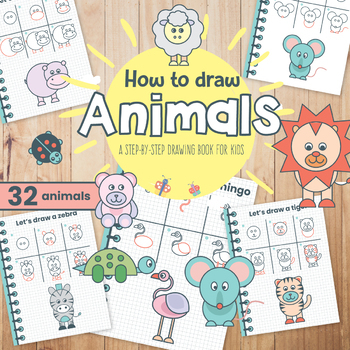 Preview of Very easy drawing steps for kids | How to draw animals for preschool | 32 JPGs