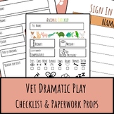 Vet Dramatic Play Checklist, Vet Pretend Preschool Paperwork