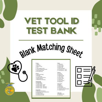 Preview of Vet Tool ID Test Bank List - Vet Science
