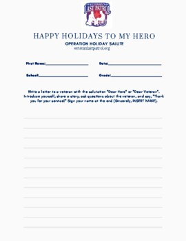 Preview of Veteran Last Patrol's Operation Holiday Salute: Writing Template