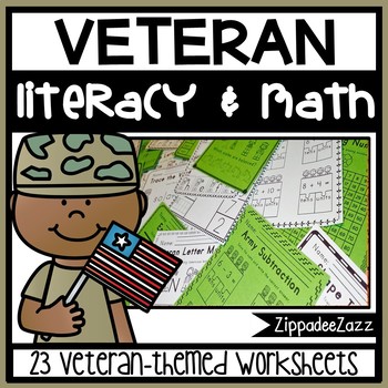 Preview of Worksheets for Veteran Remembrance Day ELA Literacy and Math Activities