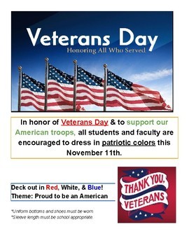 Preview of Veteran's Day Attire Flier- FREE